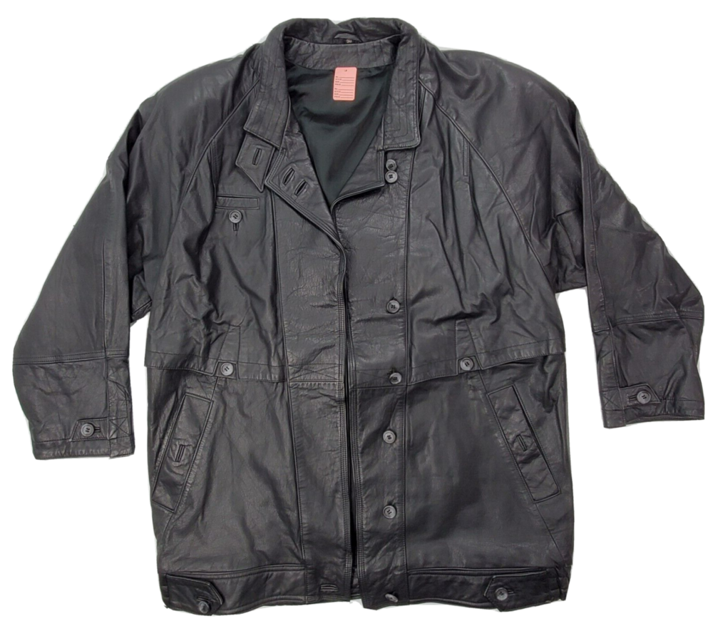 Vintage Echt Leder Black Button Up Genuine Leather Jacket Black Men 38/Pads